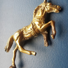 E455-Statuieta veche mica Cal in galop bronz aurit anii 1900.