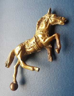 E455-Statuieta veche mica Cal in galop bronz aurit anii 1900. foto