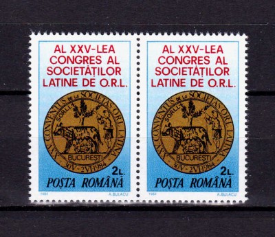 ✅RO 1984 LP 1102 &amp;quot;Al 25-lea Congres al Soc. Latine O.R.L.&amp;quot; , serie pereche H ,MNH foto
