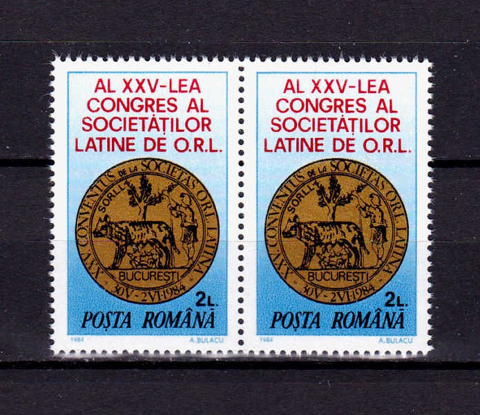 ✅RO 1984 LP 1102 &quot;Al 25-lea Congres al Soc. Latine O.R.L.&quot; , serie pereche H ,MNH