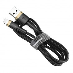 Cablu Baseus Cafule Sârmă împletită Din Nailon Durabil USB / Lightning QC3.0 1,5A 2M Negru-auriu (CALKLF-CV1)