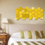 Set 12 Oglinzi Decorative Hexagonale Aurii Acrilice Cristal, 10 cm, Montare Facila