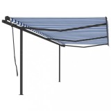 VidaXL Copertină retractabilă automat cu st&acirc;lpi, albastru&amp;alb, 6x3,5 m