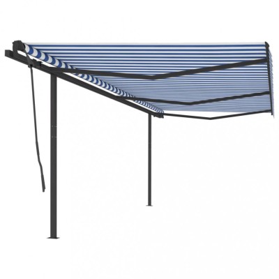 vidaXL Copertină retractabilă automat cu st&amp;acirc;lpi, albastru&amp;amp;alb, 6x3,5 m foto
