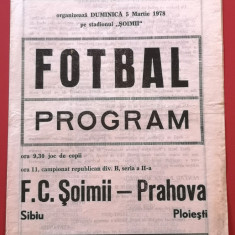 Program meci fotbal FC "SOIMII" SIBIU - PRAHOVA PLOIESTI (05.03.1978)