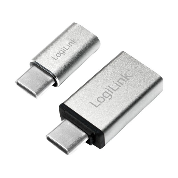 ADAPTOR LOGILINK, pt. smartphone, USB 3.1 Type-C (T) la Micro-USB 2.0 (M) sau USB 3.0 (M), argintiu, &quot;AU0040&quot; (timbru verde 0.08 lei)