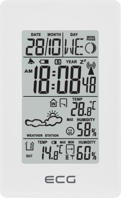 Statie meteo interior-exterior ECG MS 100 White, senzor extern fara fir, LCD, foto