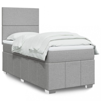 vidaXL Pat box spring cu saltea, gri deschis, 100x200 cm, textil 3291572 foto