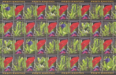 2005 Romania - Pesti exotici, coli de 20 timbre si 20 vignete LP 1676 b, MNH foto