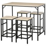 HOMCOM Set Masă de Bar Industrial + 4 taburete cu suport pentru picioare din lemn culoare Stejar Deschis Cadrul negru metalic | Aosom Romania