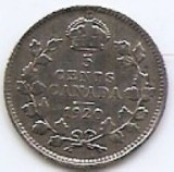 Canada 5 cents 1920 (regele George V) Argint 1.17g/800, 15.494 mm, KM-22a