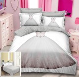 Cumpara ieftin Lenjerie De Pat Wedding Xf006, Bumbac, 4 Piese, Fara Elastic, Gri, Imprimeu