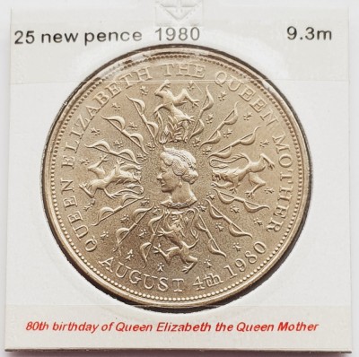 1843 Marea Britanie UK Anglia 25 new pence 1980 Queen Mother km 921 foto
