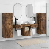 Set dulap baie 5 buc. Stejar fumuriu 33 x 34,5 x 100 cm