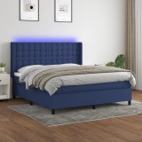 Cumpara ieftin Pat cu arcuri, saltea și LED, albastru, 160x200 cm, textil