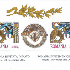 Romania, LP 1598b/2002, Romania invitata in NATO, bloc de 2 marci si 1 vin., MNH
