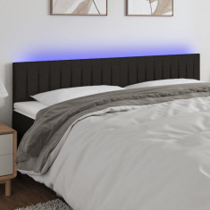 vidaXL Tăblie de pat cu LED, negru, 160x5x78/88 cm, textil foto