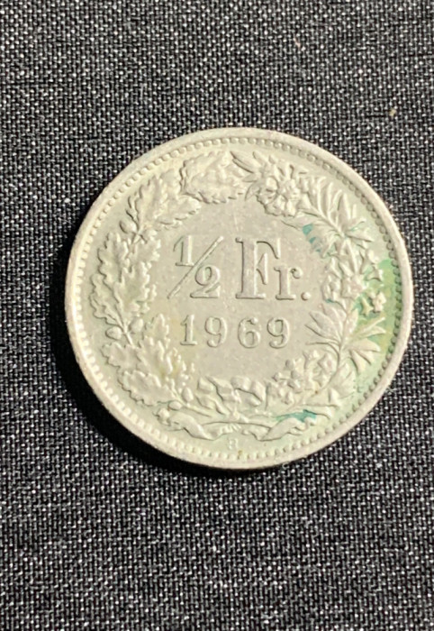 Moneda 1/2 franci 1969 Elvetia