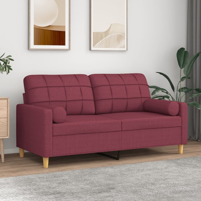 vidaXL Canapea cu 2 locuri cu pernuțe, roșu vin, 140 cm, textil 3200788