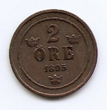 Suedia 2 Ore 1895 - Oscar II (litere mari) Bronz, 21 mm KM-746