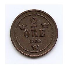 Suedia 2 Ore 1895 - Oscar II (litere mari) Bronz, 21 mm KM-746