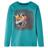 Tricou copii cu m&acirc;neci lungi albastru verzui &icirc;nchis 128