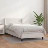 VidaXL Pat box spring cu saltea, alb, 90x200 cm, piele ecologică