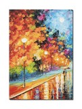 Cumpara ieftin Tablou 3D pictat manual, La plimbare pe aleea cu felinare, 70x50cm ulei pe panza, gata de agatat pe perete