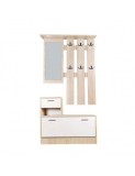 Set cuier si pantofar cu oglinda GN Filip, Pal Melaminat, 12 agatatori, usa rabatabila, polita, stejar/alb