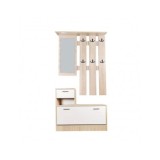Set cuier si pantofar cu oglinda GN Filip, Pal Melaminat, 12 agatatori, usa rabatabila, polita, stejar/alb