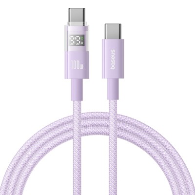 Baseus - Data Cable Display 2 (P10382702511-01) - Fast Charging, Type-C to Type-C, Digital Display, 100W, 2m - Nebula Purple foto