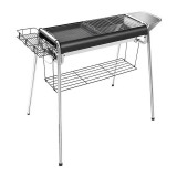 Gratar de gradina, 73 x 84 cm, inox, 400 C, 2 rafturi laterale, Argintiu, General