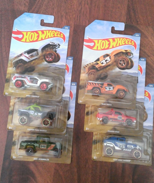 Machete HotWheels - set Offroad Trucks complet (Baja, Ford, Subaru, Jeep)