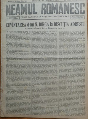 Ziarul Neamul romanesc , nr. 51 , 1915 , din perioada antisemita a lui N. Iorga foto