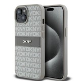 Husa iPhone 15 Plus - DKNY Leather Mono Stripe &amp; Metal Logo (DKHCP15MPRTHSLE) - Beige