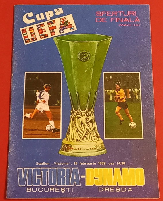 Program meci fotbal VICTORIA BUCURESTI - DYNAMO DRESDA (Cupa UEFA 28.02.1989)