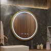 Oglinda LED Rotunda, 60cm, Celeste Royale Gold Eleve MotionGlow Marcello, Sistem Dezaburire, Ceas &amp; Termometru, Dimabila, Curea Detasabila ModernLight