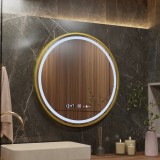 Oglinda LED Rotunda, 60cm, Celeste Royale Gold Eleve MotionGlow Marcello, Sistem Dezaburire, Ceas &amp; Termometru, Dimabila, Curea Detasabila ModernLight
