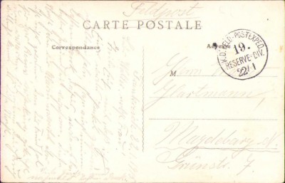 CP127 Carte poștală germană, 1915, Deutsche Felpost 22/I, ștampilă 19 Reserve Div., Primul Război Mondial foto