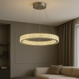 Pendul Led Tip Inel Cu Cristale, Telecomanda, Lumina Reglabila 3000K&ndash;6500K , 56W, &Oslash;500&times;H1500Mm