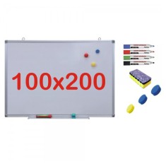 Pachet Tabla alba magnetica, 100x200 cm Premium + accesorii: markere, burete, magneti (7 ani Garantie)
