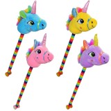 Unicorn de calarit, cu tija + rotile, cu sunet, mov/albastru/roz/galben, 80 cm, Oem
