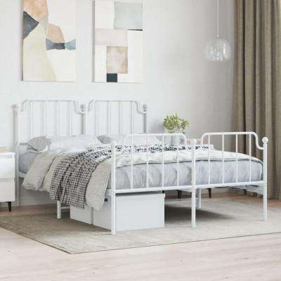 vidaXL Cadru pat metalic cu tăblie de cap/picioare&amp;nbsp;, alb, 135x190 cm foto