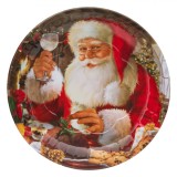 Farfurie Decorativă Crăciun, Metal, Model Moș Crăciun, Roșu, 26cm, Oem