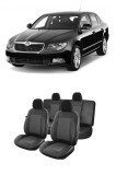 Cumpara ieftin Set huse scaune piele si textil Skoda Superb (2009-2013) Compatibile cu sistem AIRBAG