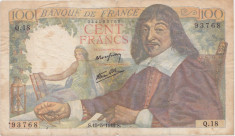 FRANTA 100 FRANCS FRANCI DESCARTES 15-5-1942 F foto