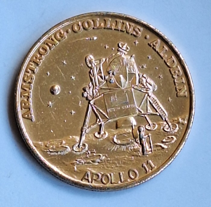 APOLLO 11 -AMSTRONG COLLINS ALDRIN primul om pe luna medalie 1969 spatiu cosmos