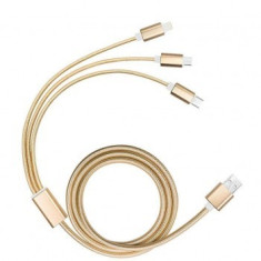 Cablu de incarcare rapida 3 in 1, universal, 1m, auriu foto
