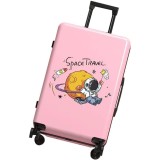 Troler de calatorie, flippy, 56 x 35 x 22 cm, 4 roti, maner reglabil, din abs, cu fermoar, blocare cu cod, impermeabil, model astronaut, roz