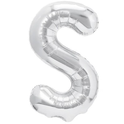 Balon folie metalizata litera s, flippy, 40 cm, umflati cu heliu sau aer, ambalaj individual, pai inclus, argintiu foto